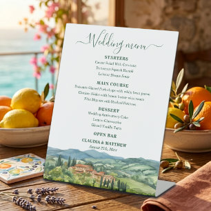 Elegantes italienisches Weinberg-Hochzeitsmenü Sockelschild