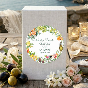 Elegantes italienisches Zitrus-Hochzeitsprobedinne Runder Aufkleber