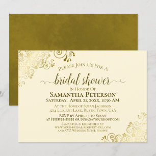 Elegantes Ivory Cream Gold Lace Frills Brautparty Einladung