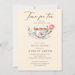 Elegantes Ivory Floral Tea Party Brautparty Einladung