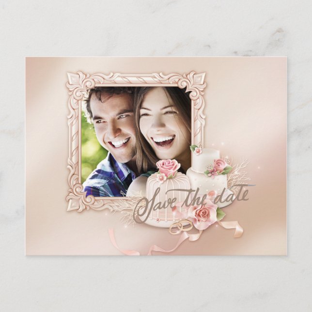 Elegantes Ivory & Gold Foto Save the Date Ankündigungspostkarte (Vorderseite)
