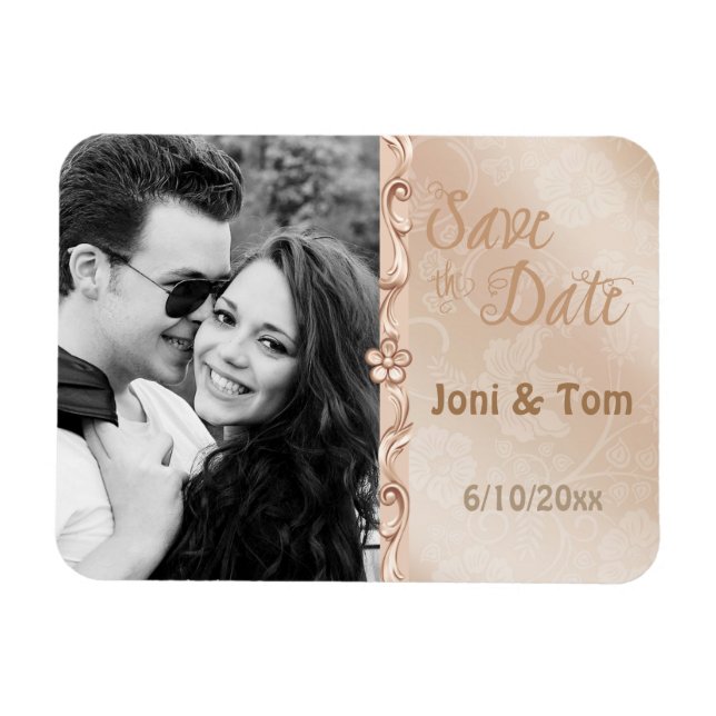 Elegantes Ivory & Gold Foto Save the Date Magnet (Horizontal)