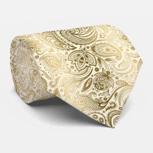 Elegantes Ivory & Gold Vintag Paisley Muster Krawatte