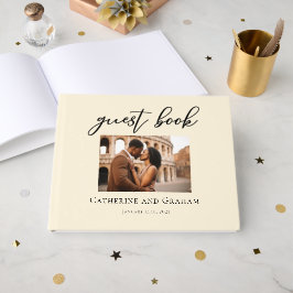 Elegantes Ivory Minimalistisch Couple Foto Wedding Gästebuch
