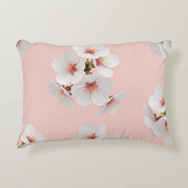 Elegantes japanisches Almond Blossom Nahtloses Mus Dekokissen (Vorderseite)