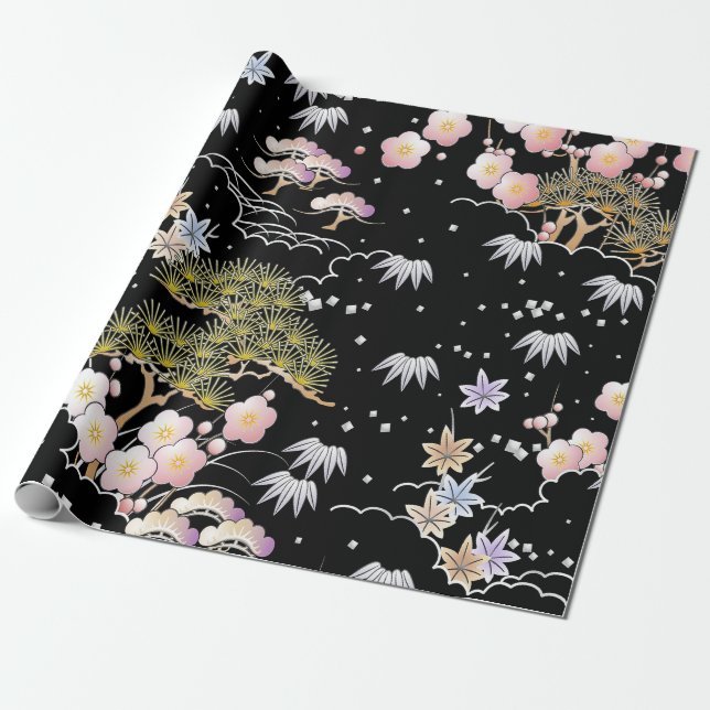 Elegantes japanisches Inspiriertes botanisches Kun Geschenkpapier (Ungerollt)