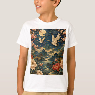 Elegantes Japanisches Kranich-Mond-Landschaft-Kind T-Shirt