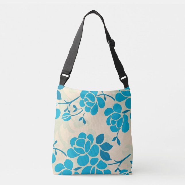Elegantes japanisches Style Blue Floral Design | Tragetaschen Mit Langen Trägern (Vorderseite)