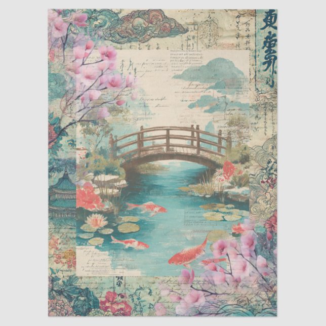 Elegantes japanisches Themed Collage Decoupage Seidenpapier (Vorderseite)