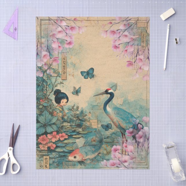 Elegantes japanisches Themed Decoupage Crafting Seidenpapier (Basteln)