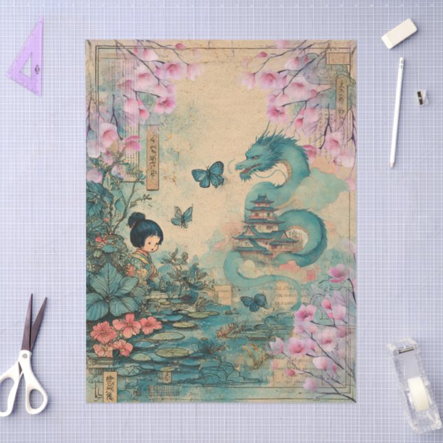 Elegantes japanisches Themed Decoupage Crafting Seidenpapier (Basteln)