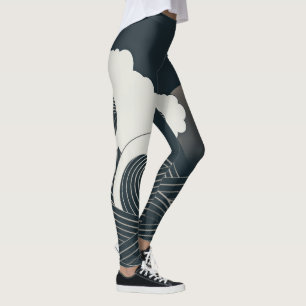 Elegantes japanisches Waves Schwarz-Weiß-Artwork Leggings