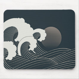 Elegantes japanisches Waves Schwarz-Weiß-Kunstwerk Mousepad