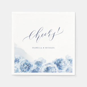 Elegantes Jubel-Skript blaue Aquarellblüte Serviette