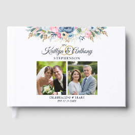 Elegantes Jubiläum Wasserfarben Blumen 2 Fotos Gästebuch