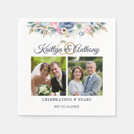 Elegantes Jubiläum Wasserfarben Blumen 2 Fotos Serviette