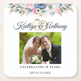 Elegantes Jubiläum Wasserfarben Blumenbilder Rechteckiger Pappuntersetzer