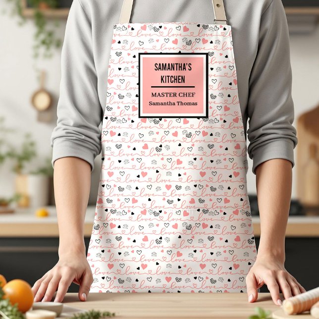Elegantes Jubiläums-Liebes-Schriftzug-Küchenschürz Schürze (Elegant Anniversary Love Lettering Kitchen Apron)