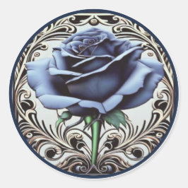 Elegantes Jugendstil Blaue Rose Design Runder Aufkleber