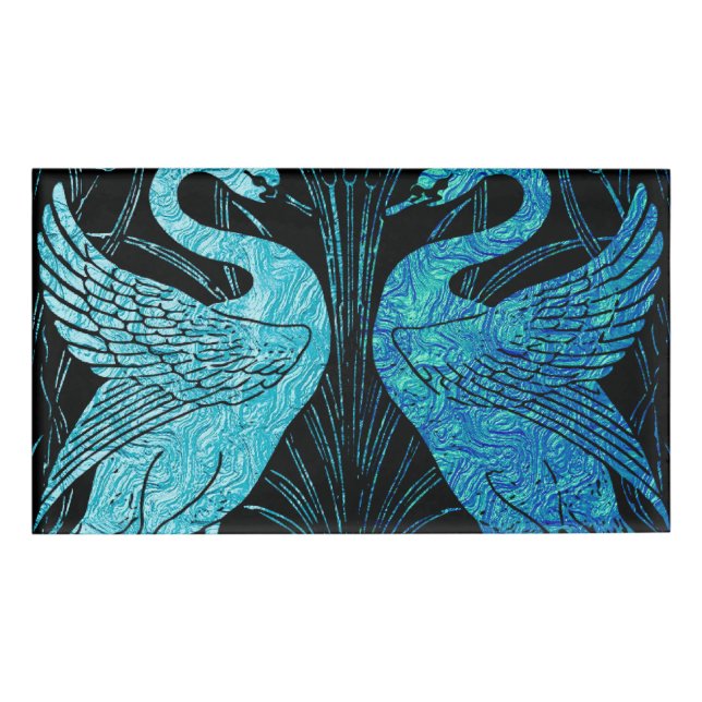 elegantes Jugendstil-Design, metallisch aquamarin  Namenschild (Vorderseite)