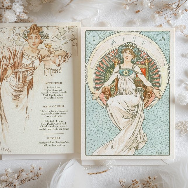 Elegantes Jugendstil Hochzeitsmenü Einladung (Von Creator hochgeladen)