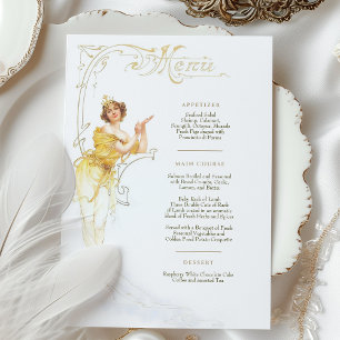 Elegantes Jugendstil Hochzeitsmenü Einladung