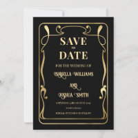 Elegantes Jugendstil Schwarz & Gold Save the Date