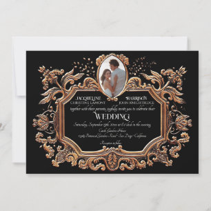 Elegantes Jugendstil Schwarz-Weiß-Foto Hochzeit Einladung