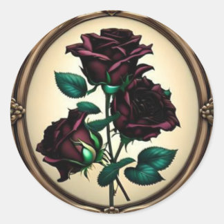 Elegantes Jugendstil Schwarze Rose Design Runder Aufkleber