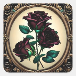 Elegantes Jugendstil Schwarze Rote Rose Design Quadratischer Aufkleber
