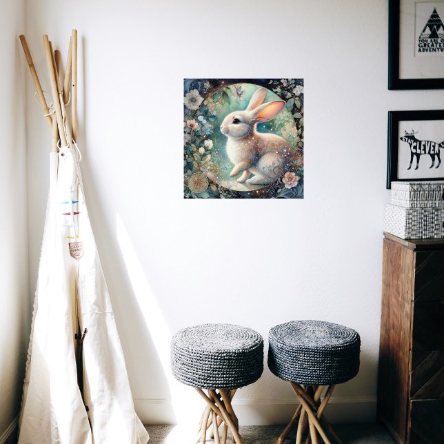 Elegantes Jugendstilkaninchen in Ostern mit Blumen Poster (Von Creator hochgeladen)