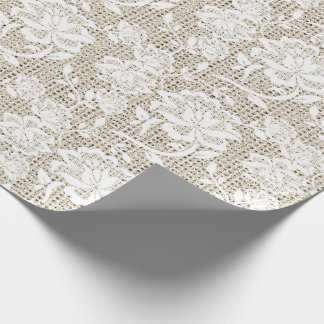 Elegantes Jute und weißes Spitzen Einwickelpapier Geschenkpapier