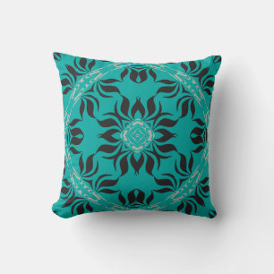 Elegantes Kaleidoskop-Design, Aqua, Schwarz, Grau Kissen
