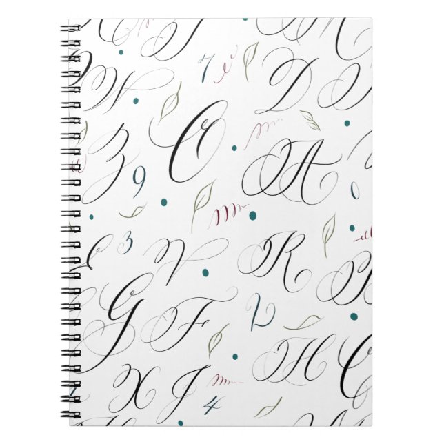 Elegantes Kalligrafie Alphabet Spiral Note Book Notizblock (Vorderseite)