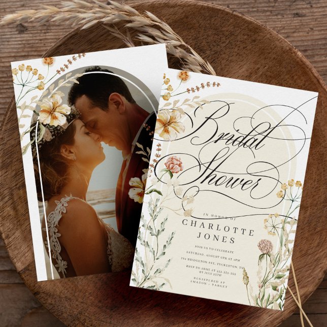 Elegantes Kalligrafie & Foto Bohemisches Brautpart Einladung (Von Creator hochgeladen)