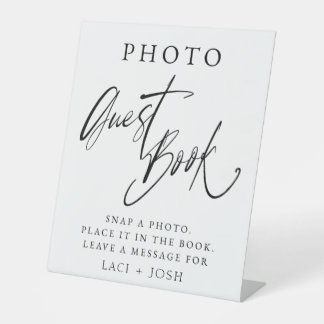 Elegantes Kalligrafie-Hochzeitsfoto-Gästebuch-Tisc Sockelschild