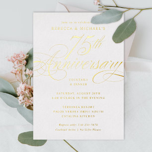 Elegantes Kalligrafie-Party zum 75. Diamond-Jubilä Folieneinladung