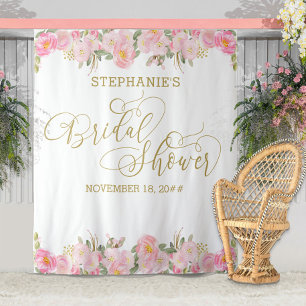 Elegantes Kalligrafie Pink Gold Floral Brautparty Wandteppich