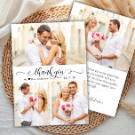Elegantes Kalligrafie-Script 3 Foto Collage Weddin Dankeskarte<br><div class="desc">Moderne elegante Kalligrafie Hochzeit 3 Foto Collage Danke Karte. Stilvolle Hochzeit dank Karte Vorlage mit drei (3) Foto auf der Vorderseite und ein (1) Foto auf der Rückseite. Mit dem Text "danke" in einer Wirblen kursiven Hand Letterkalligraphie oder Typografie Skript-Schriftart in schwarz auf weißem Hintergrund. Kleine Liebe Herzmotiv zwischen den...</div>