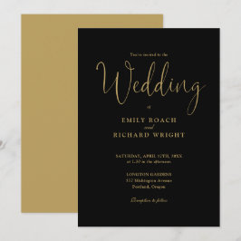 Elegantes Kalligrafie Script Black and Gold Hochze Einladung
