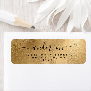 Elegantes Kalligrafie Script Black Name Gold Metal