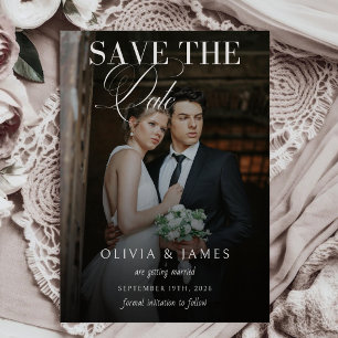Elegantes Kalligrafie-Script Hochzeitsfoto Save The Date