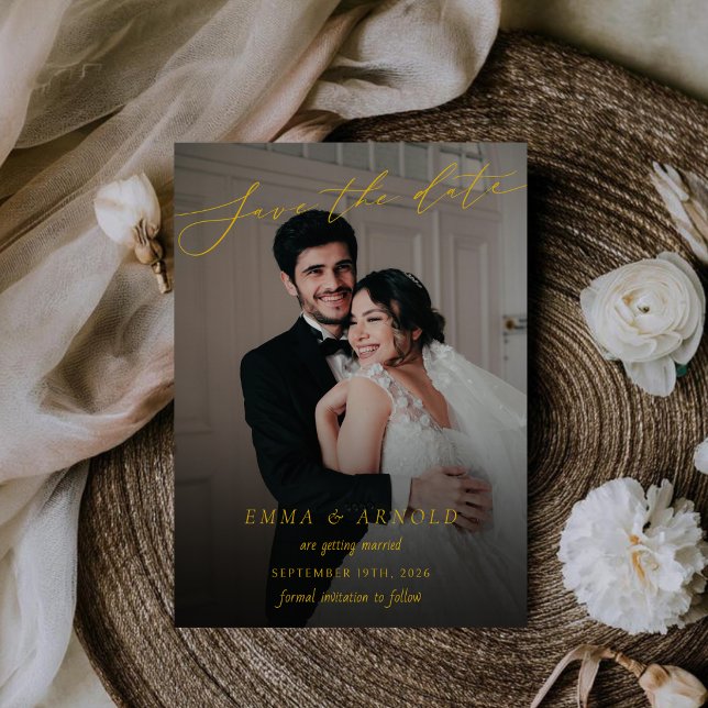 Elegantes Kalligrafie-Script Hochzeitsfoto Save The Date (Von Creator hochgeladen)