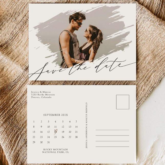 Elegantes Kalligrafie-Script-Kalender-Foto-Hochzei Save The Date (Von Creator hochgeladen)