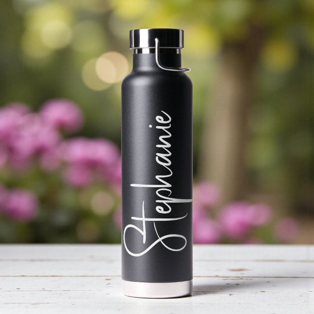 Elegantes Kalligrafie-Script personalisierter Name Trinkflasche (Von Creator hochgeladen)