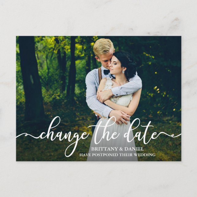 Elegantes Kalligrafie-Skript ändert das Date-Foto Postkarte (Vorderseite)