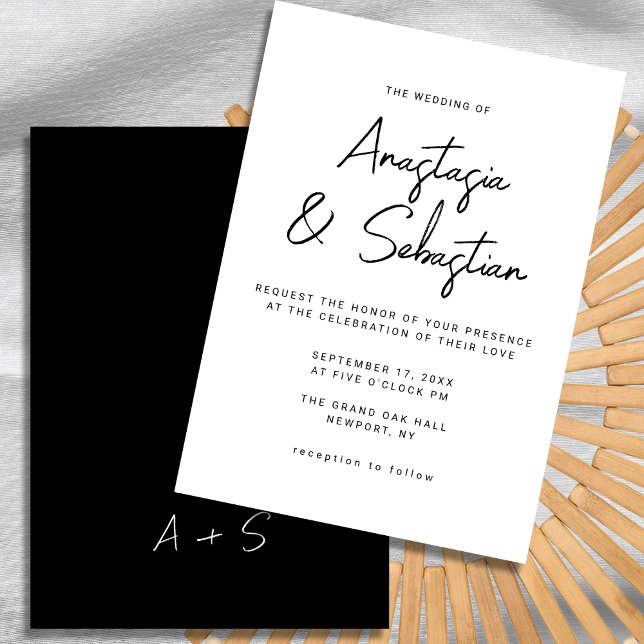 Elegantes Kalligrafisches Skript Schwarz & Weiß Ho Einladung (Elegant Calligraphy Script Black & White Wedding Invitation)