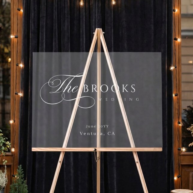 Elegantes Kalligrafisches Transparentes Hochzeits Acrylschild (Von Creator hochgeladen)