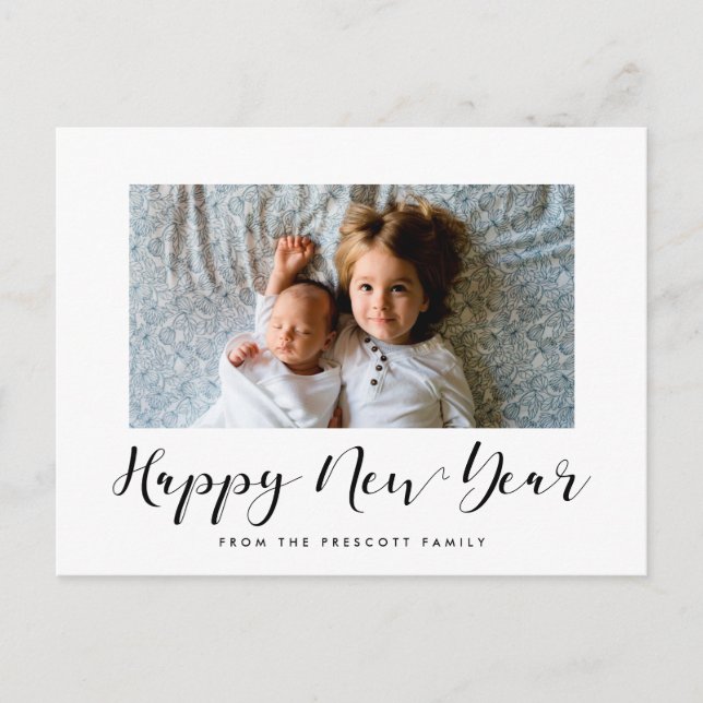 Elegantes Kalligraphie-Frohes Neues Jahr-Foto Postkarte (Vorderseite)