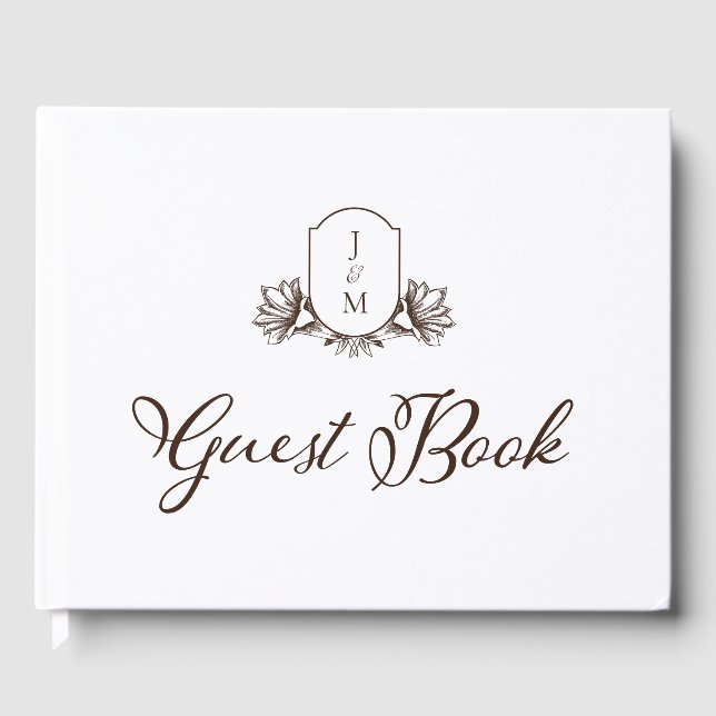 Elegantes Kalligraphie- und botanisches Monogramm- Gästebuch (Vorderseite)